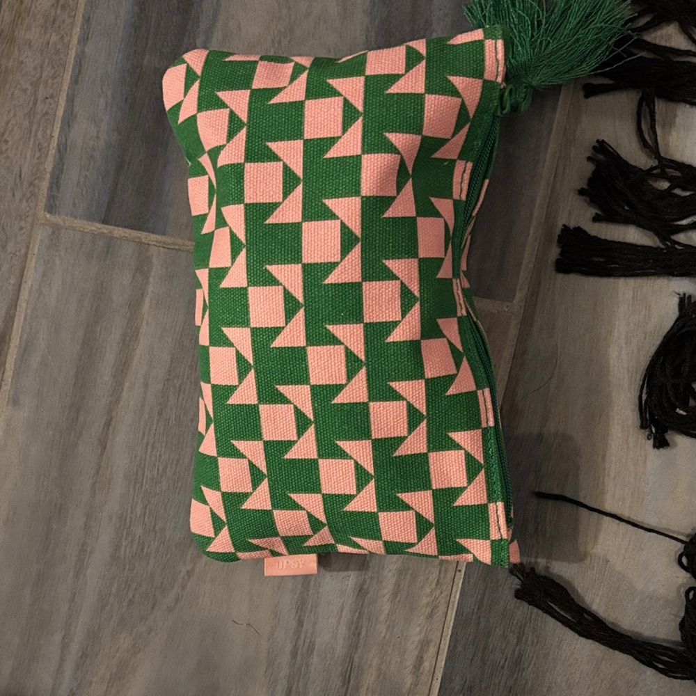 Geometric Green and Pink Cosmetic Bag